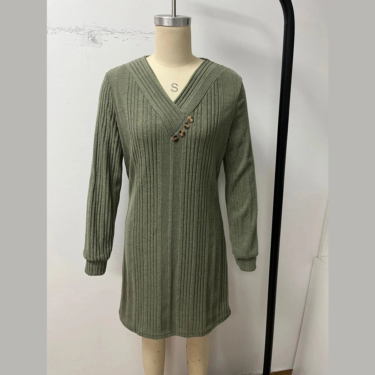 Lorella V Neck Ribbed Loose Fit Dress