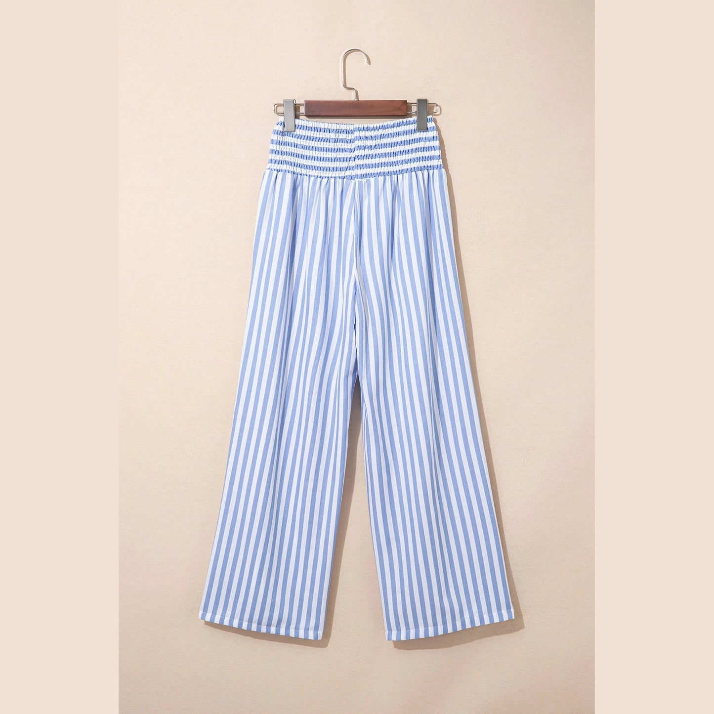 Lashandra Sky Blue Stripe Shirred High Waist Loose Pants