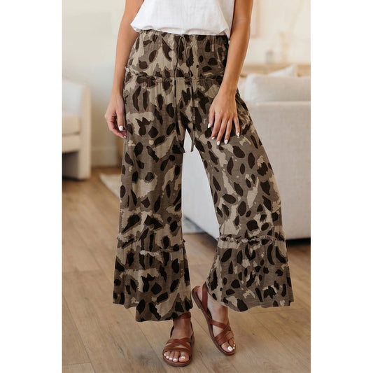 Leeza Leopard Print Wide Leg Casual Pants