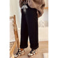 Lachelle Black Fleece Lined Leopard Drawstring Elastic Waist Solid Pants