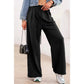 Laken Black Tied Elastic High Waist Pleated Detail Solid Sweatpants