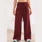 Laken Wine Tied Elastic High Waist Pleated Detail Solid Sweatpants