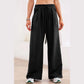 Laken Black Tied Elastic High Waist Pleated Detail Solid Sweatpants