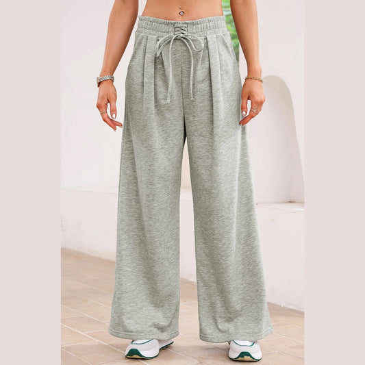 Laken Grey Tied Elastic High Waist Pleated Detail Solid Sweatpants