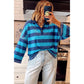 Lakota Blue Stripe Contrast Polo Collar Bracelet Sleeve Loose Top