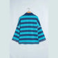 Lakota Blue Stripe Contrast Polo Collar Bracelet Sleeve Loose Top