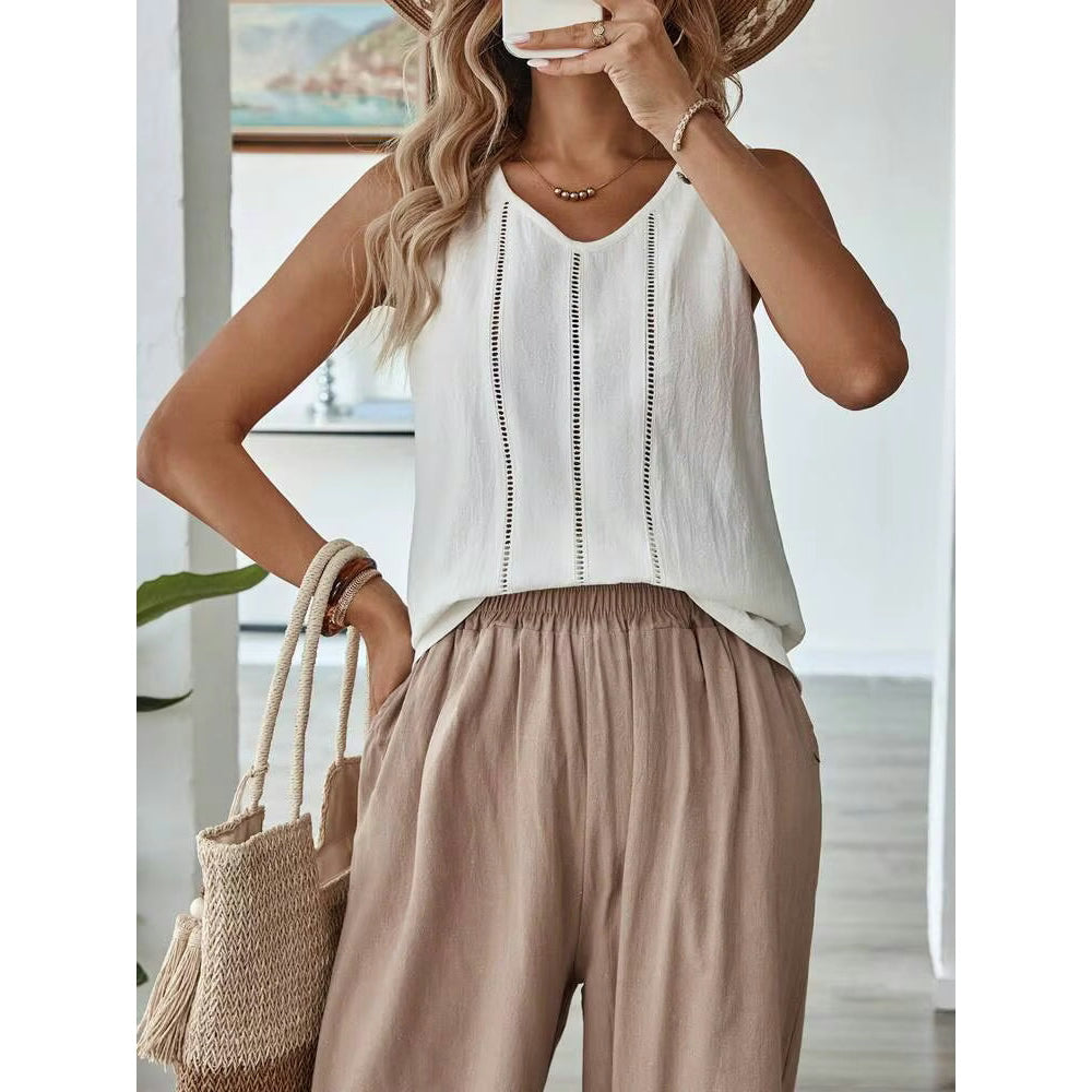 Lalette White Breezy Hollow Out Front Tank