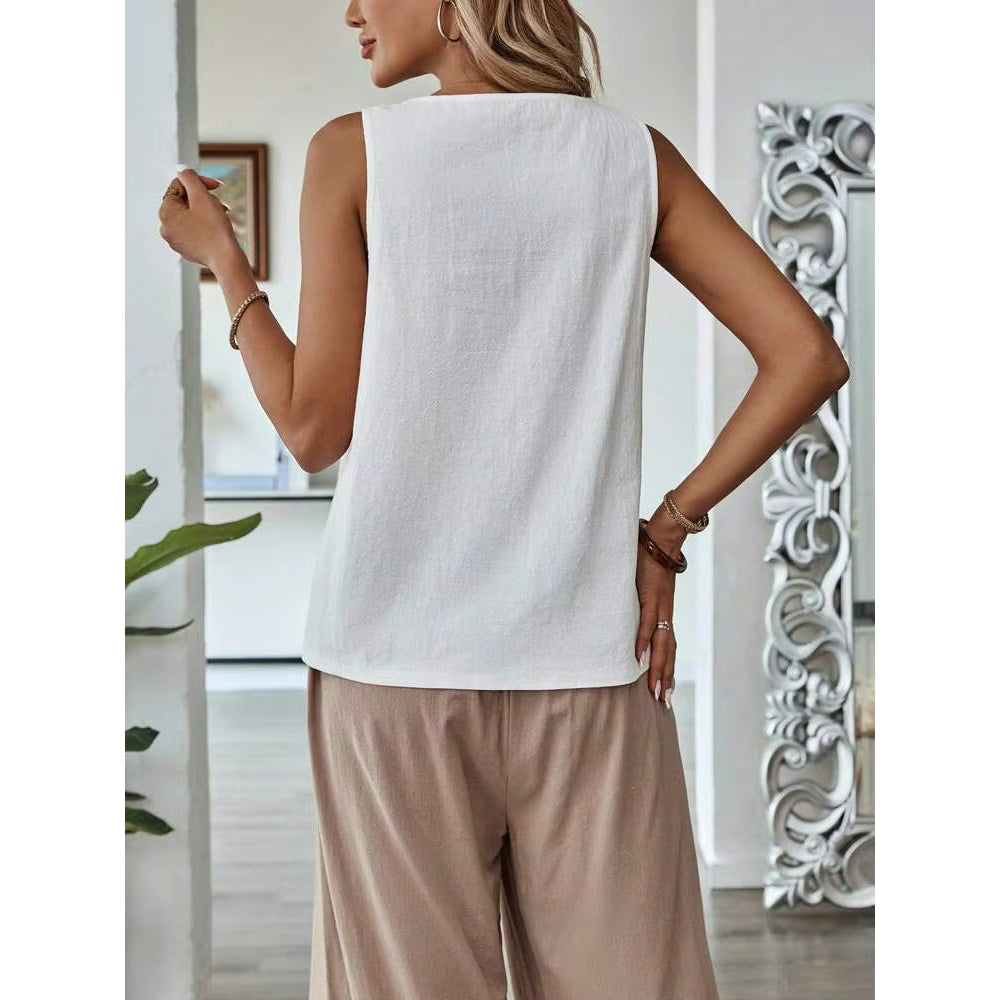 Lalette White Breezy Hollow Out Front Tank