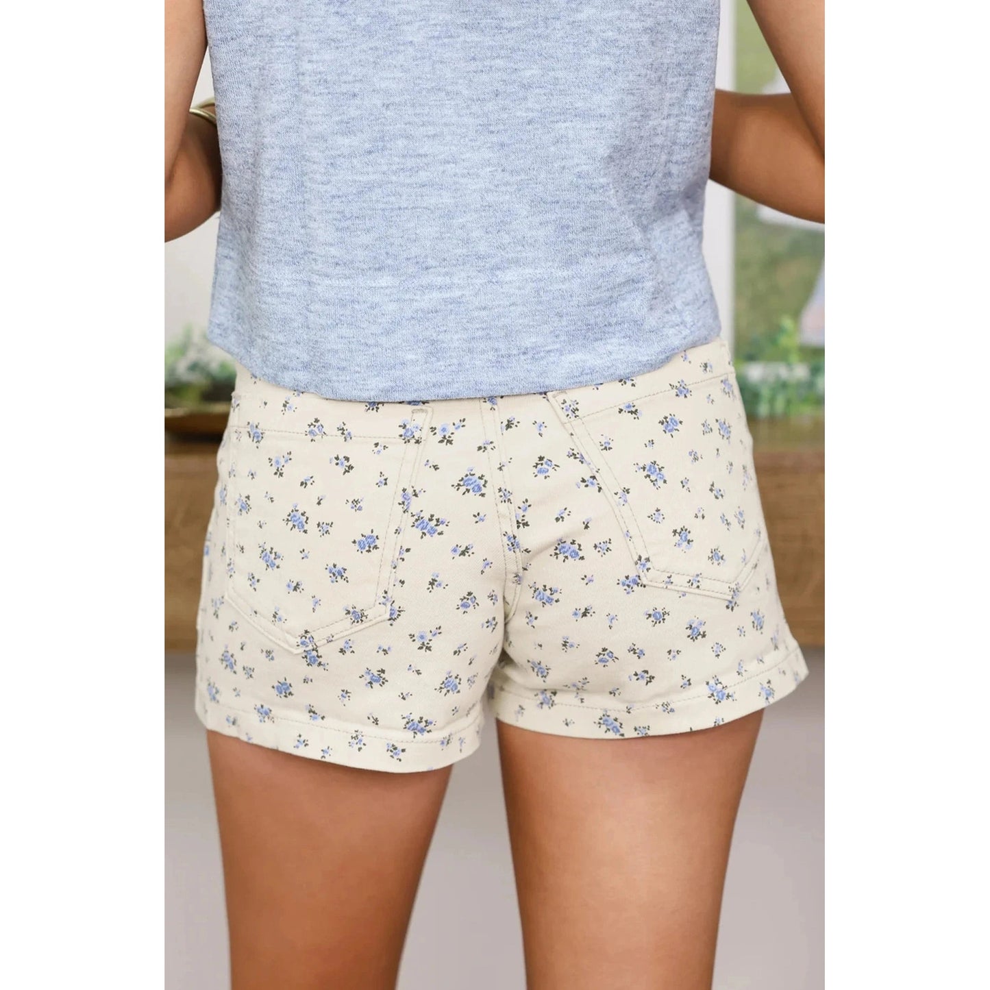 Lally White Floral Casual Cute Denim Shorts