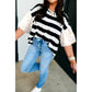 Lanah Black Stripe Floral Print Puff Sleeve Patchwork Blouse