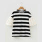 Lanah Black Stripe Floral Print Puff Sleeve Patchwork Blouse