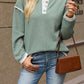 Lannah Green Knit Top with Button Accent