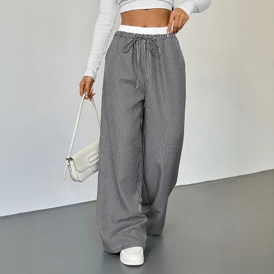 Laraine Striped Wide Leg Drawstring Pants