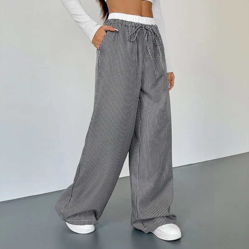 Laraine Striped Wide Leg Drawstring Pants