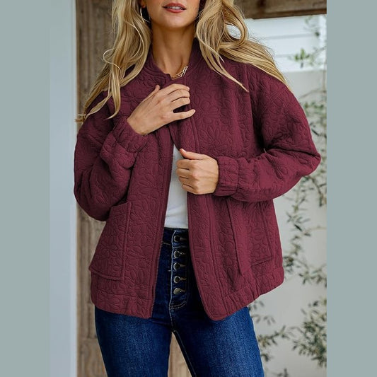 Larkin Wine Jacquard Lightweight Bomber Jacket