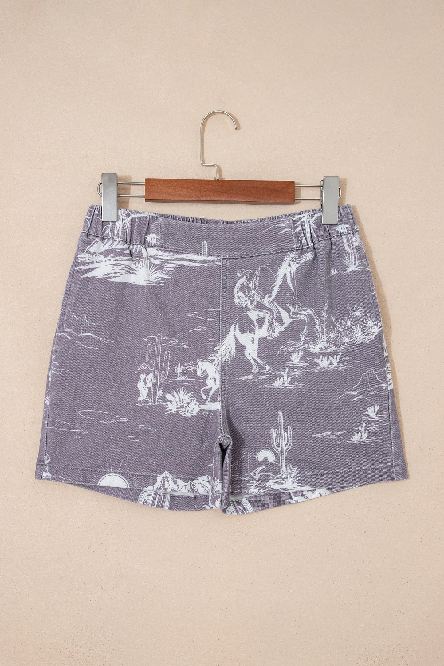 SALE!!!  Larue Western Print Elastic Waist Cotton Denim Shorts