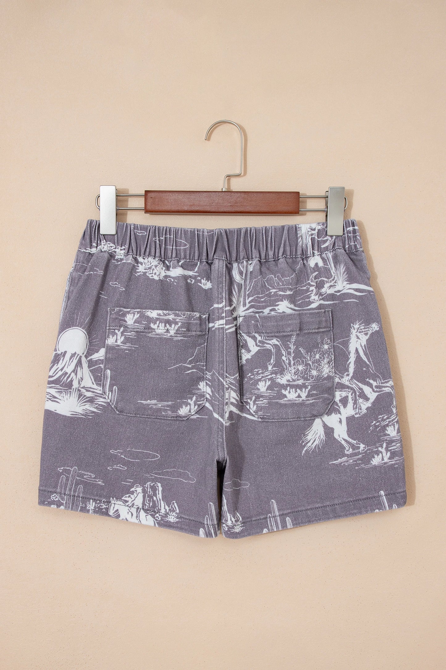 SALE!!!  Larue Western Print Elastic Waist Cotton Denim Shorts