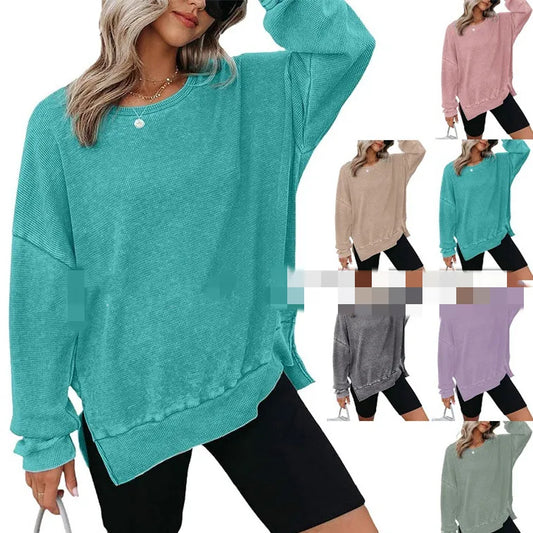Latoya Oversized Waffle Knit Side Split Sweatshirt - 6 Colors