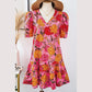 Latrice Pink Floral Bubble Sleeve V Neck Ruffled Mini Dress