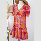 Latrice Pink Floral Bubble Sleeve V Neck Ruffled Mini Dress