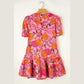 Latrice Pink Floral Bubble Sleeve V Neck Ruffled Mini Dress