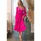 Laurey Shirred V Neck Long Sleeve Velvet Dress