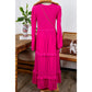 Laurey Shirred V Neck Long Sleeve Velvet Dress