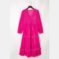 Laurey Shirred V Neck Long Sleeve Velvet Dress