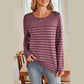 Lauri Wine Red Color Block Round Neck Long Sleeve Top