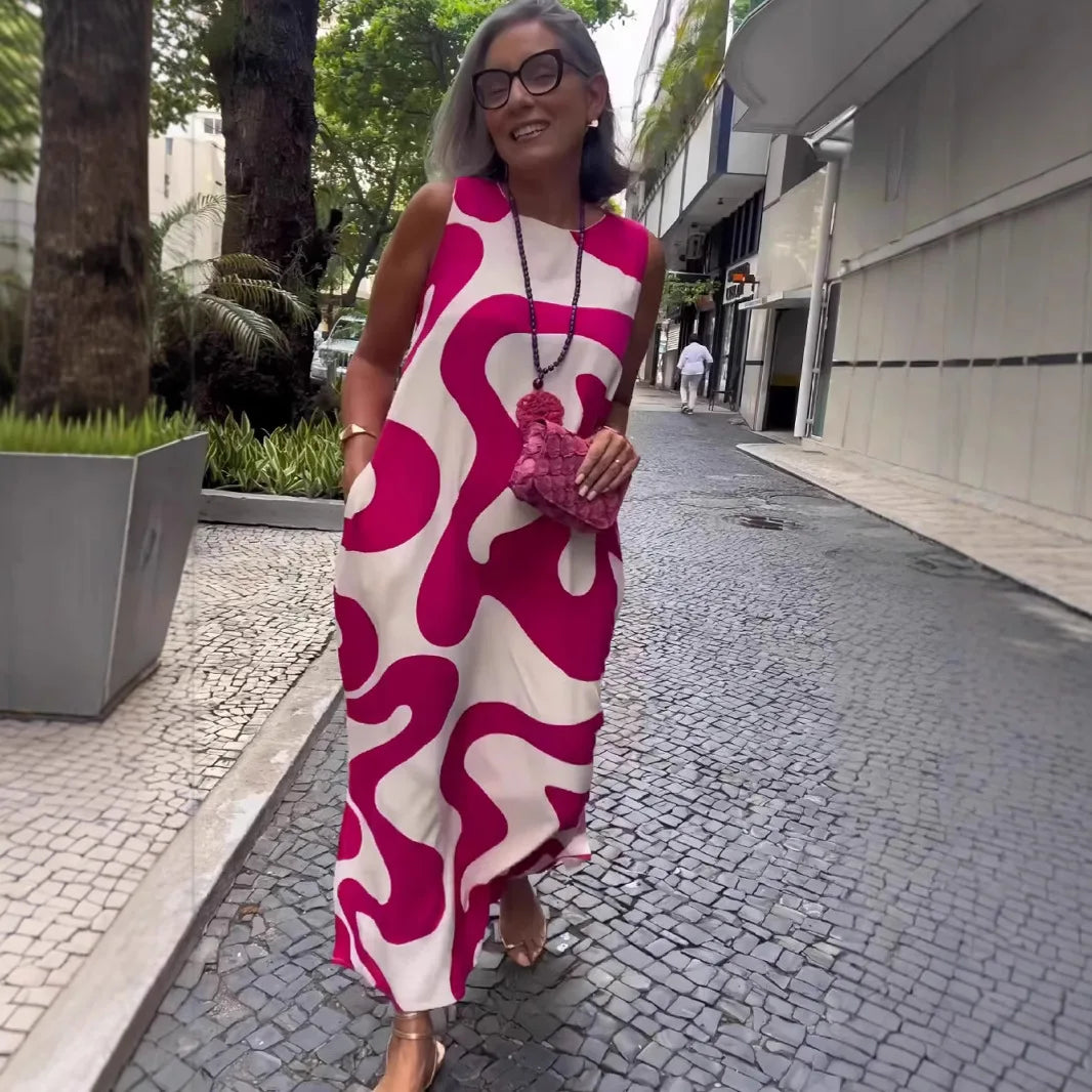 Laurna Pink Abstract Bloom Maxi Dress