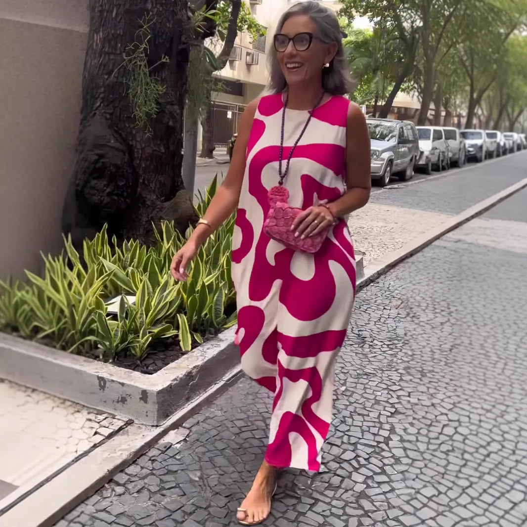 Laurna Pink Abstract Bloom Maxi Dress