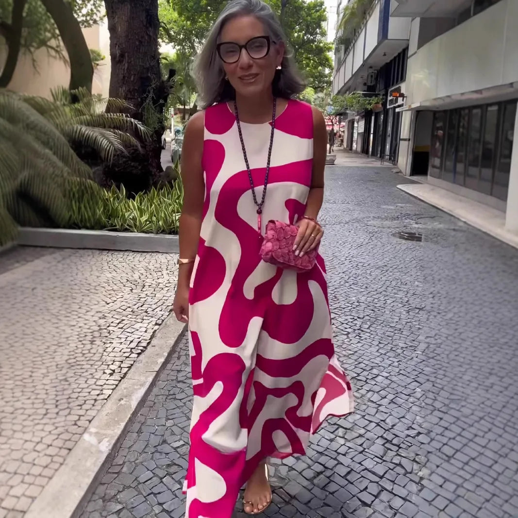 Laurna Pink Abstract Bloom Maxi Dress