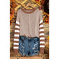 Laverna Brown Stripe Geometric Textured Drop Shoulder Sweater