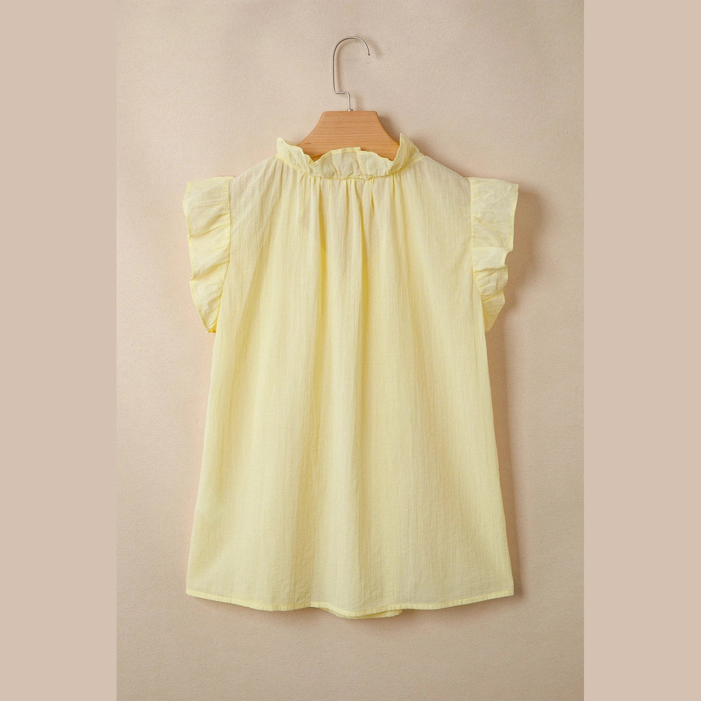 Lavine Yellow Cream V Neck Ruffle Trim Sleeveless Shift Top