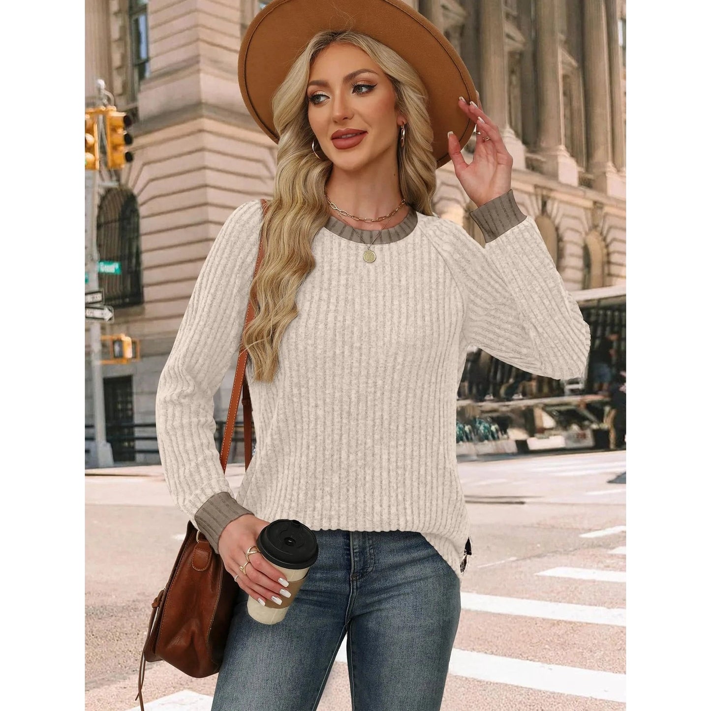 Layla Apricot Flocking Striped Sweater