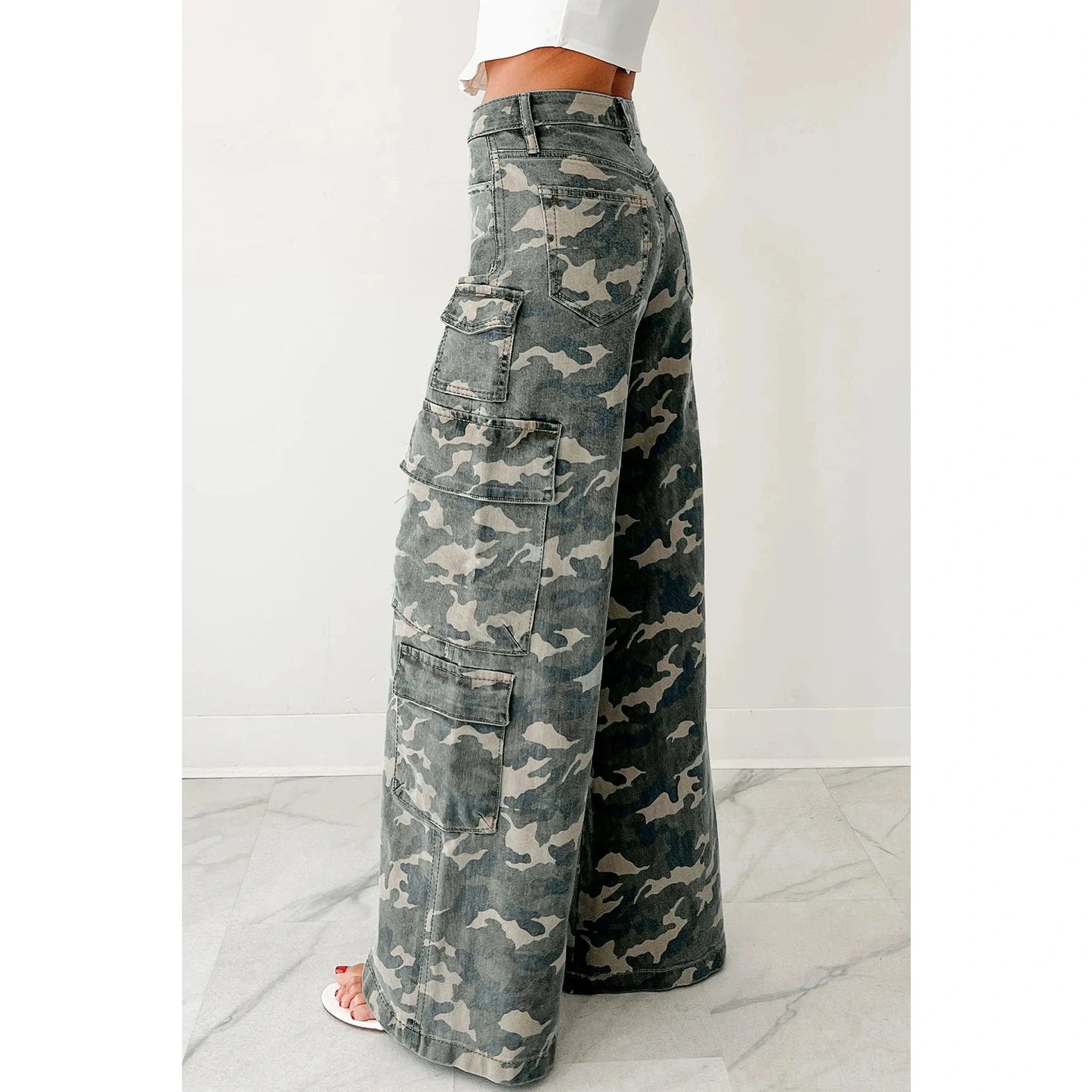 Layne Green Camo Cargo Wide Leg Pants