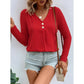 Leanna Red V Neck Faux Button Blouse