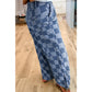 Leddi Dusk Blue Checkered Denim Wide Leg Jeans