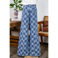 Leddi Dusk Blue Checkered Denim Wide Leg Jeans
