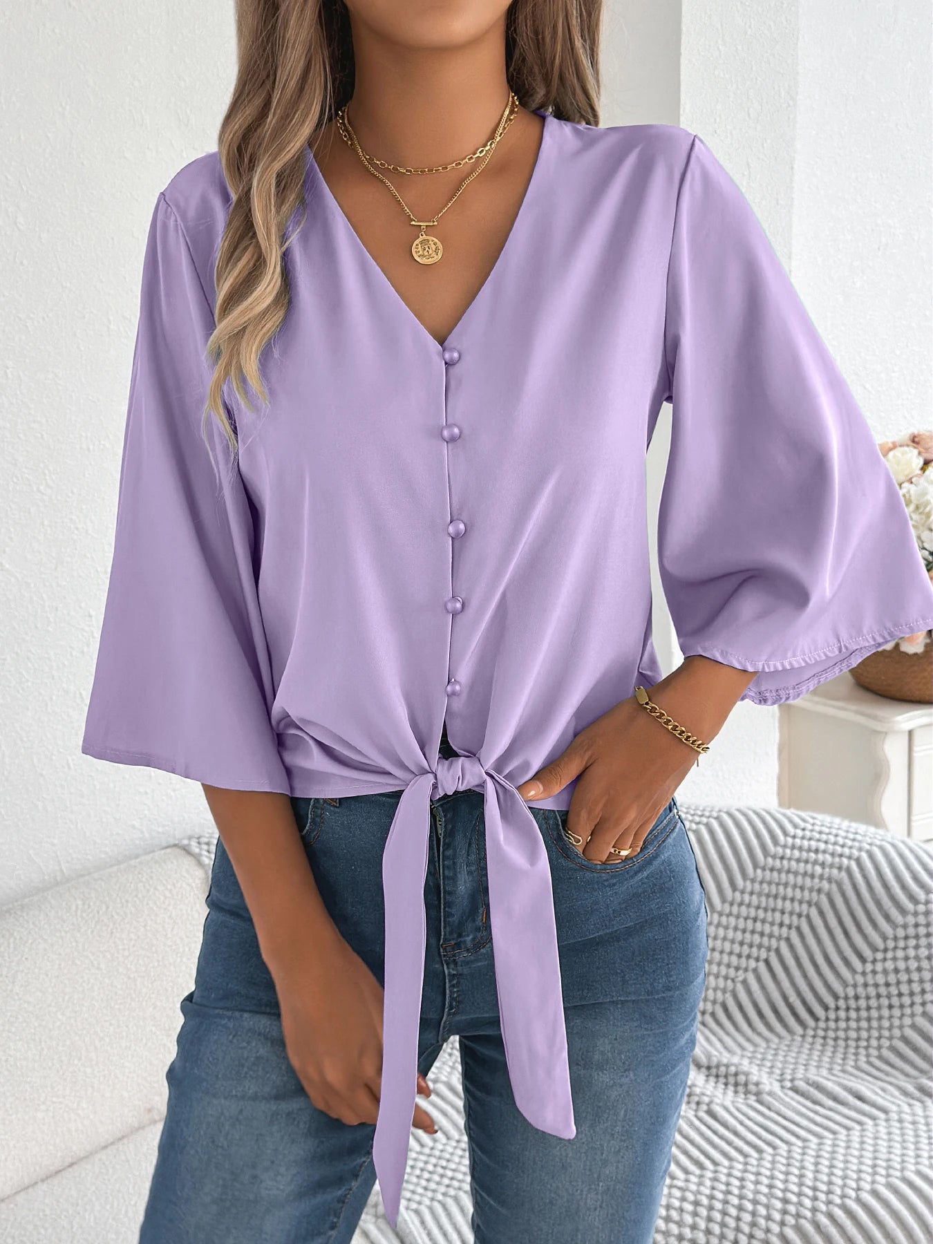 Leesha Lilac Soft Drape Everyday Top