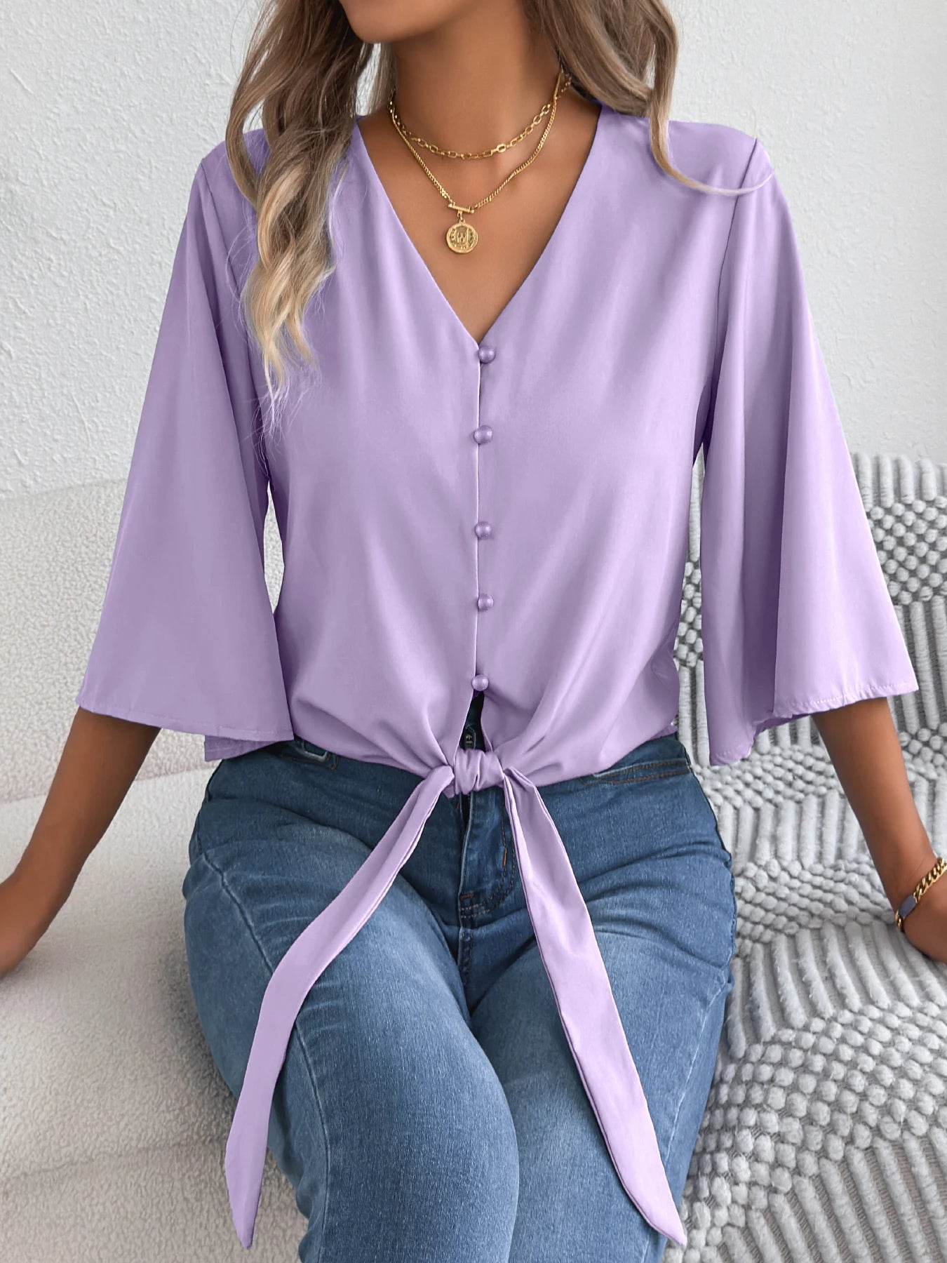Leesha Lilac Soft Drape Everyday Top