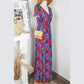 Leia Blue Floral Print V Neck Wrap Split Maxi Dress