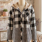 Leila Black Double Plaid Patchwork Drawstring Hooded Shacket