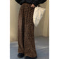 Skye Dark Brown Leopard Print Elastic High Waist Loose Corduroy Pants
