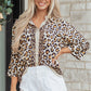 RTS Khaki Mixed Leopard Patchwork 3/4 Sleeve Loose Shirt