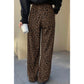 Skye Dark Brown Leopard Print Elastic High Waist Loose Corduroy Pants