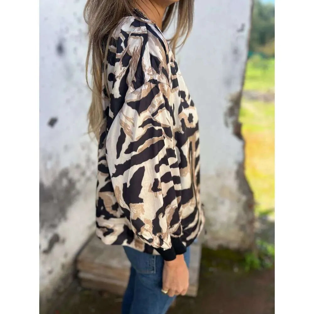 Calla Leopard Print Zip Up Bomber Jacket