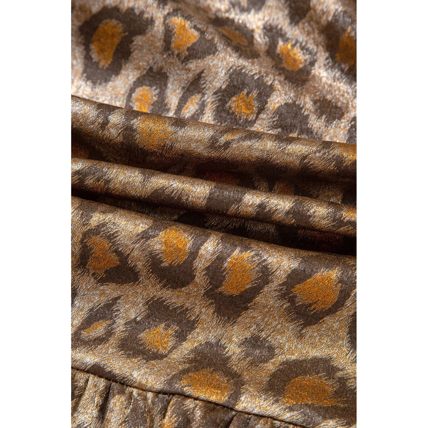 RTS Metallic Leopard Print V Neck Ruffled Sleeve Tiered Loose Mini Dress