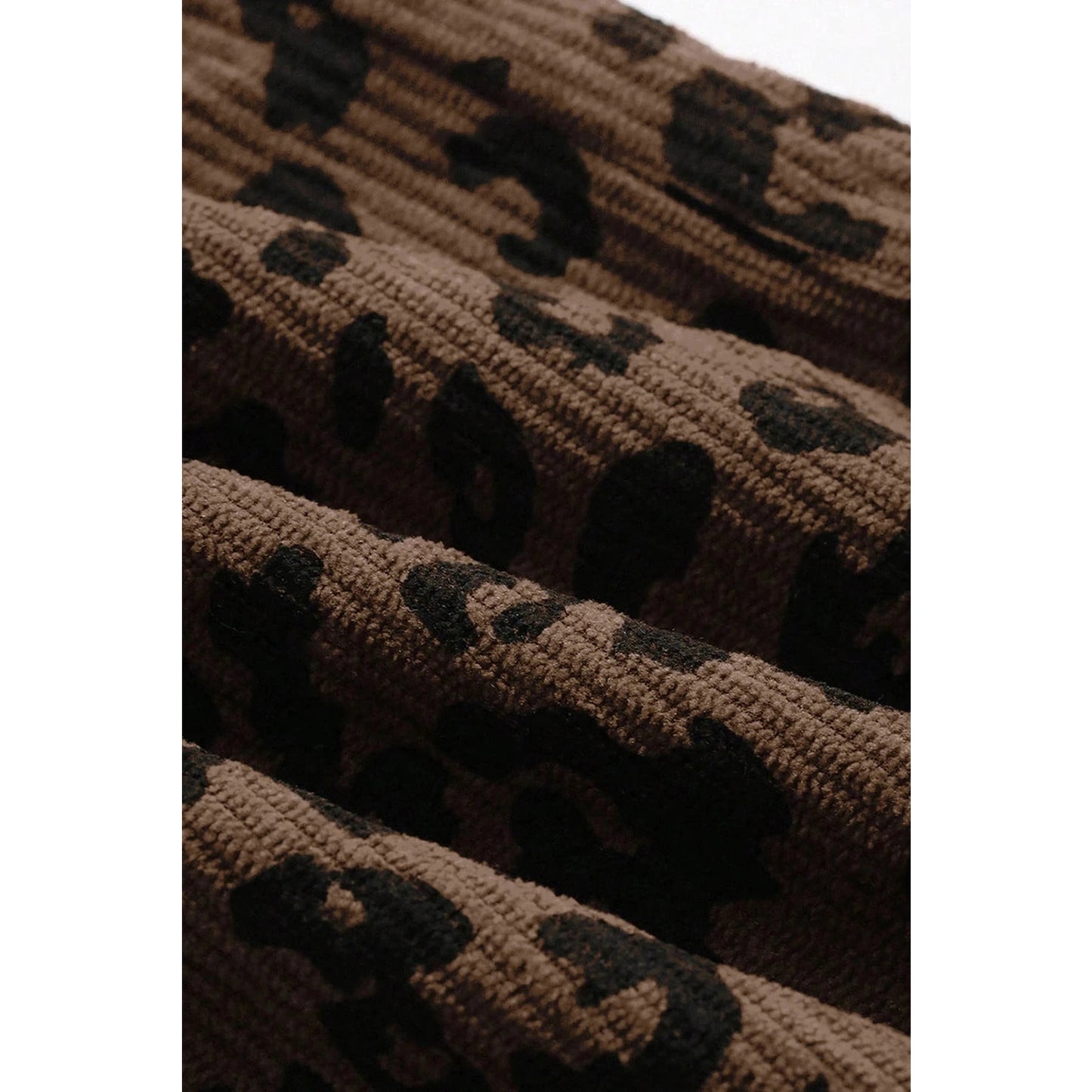 Skye Dark Brown Leopard Print Elastic High Waist Loose Corduroy Pants