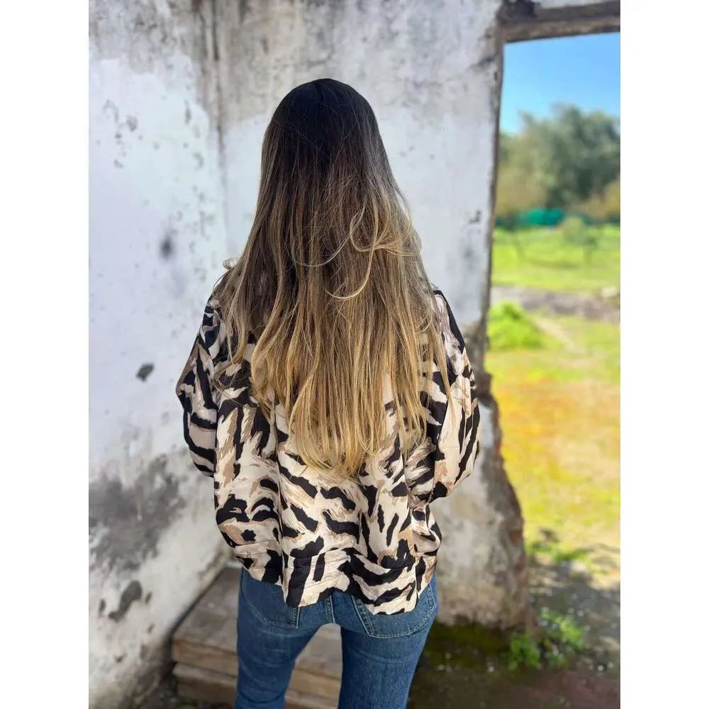 Calla Leopard Print Zip Up Bomber Jacket